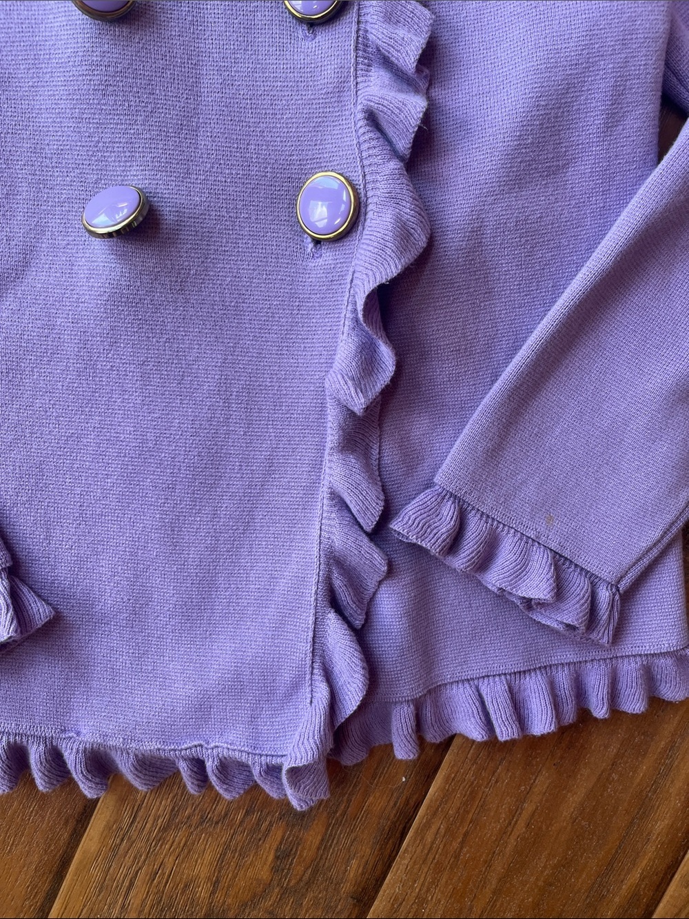 Kenar Lavender Ruffle Button-Front Sweater - Picture 5 of 7
